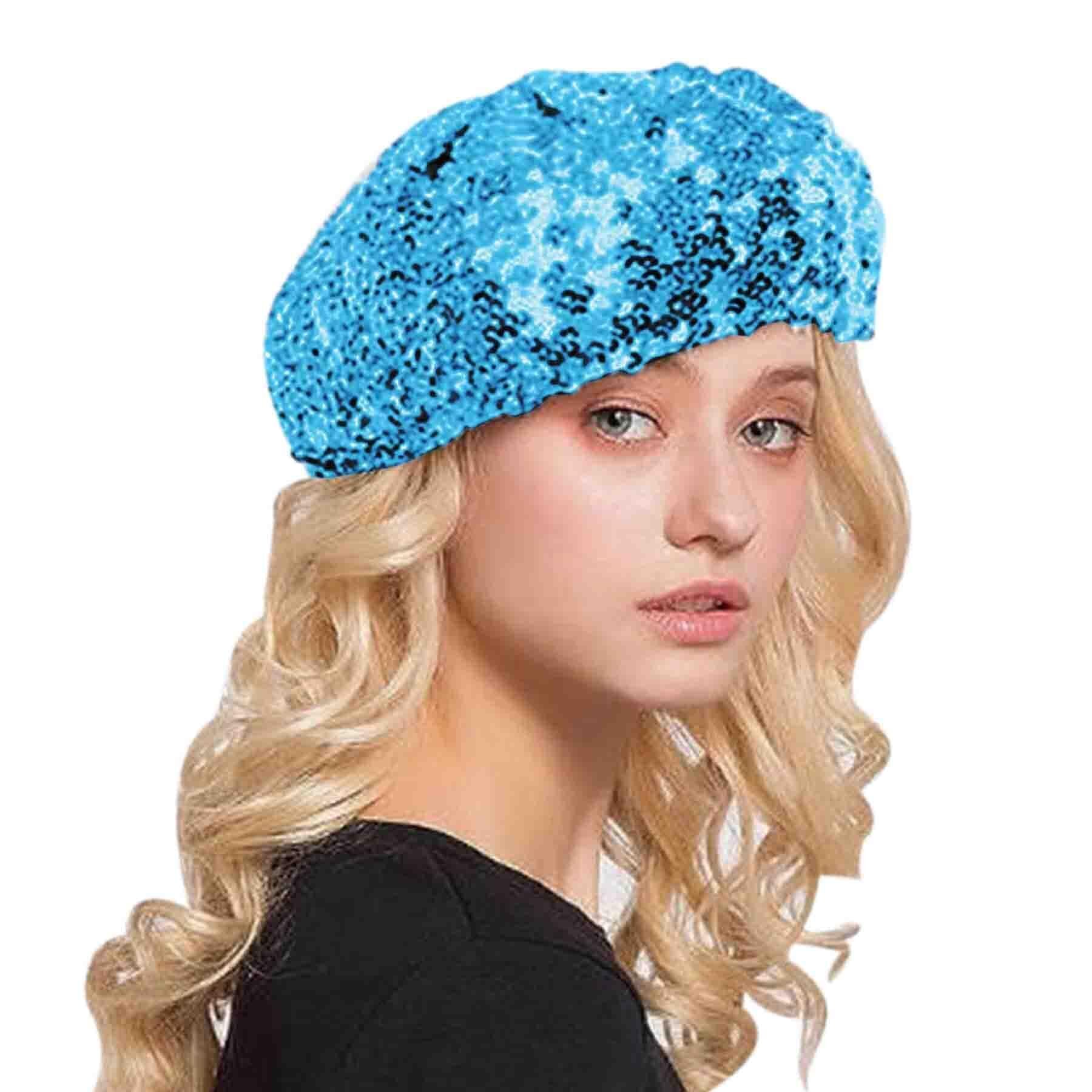 5234 Women Girls Sparkly Sequin Beret Hat Fashion Fun Stretch Beanie Cap